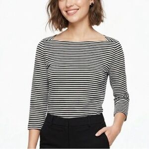 Kate Spade Saturday Striped Boat Neck Top 3/4 Sleeve Heavy Cotton Black White S